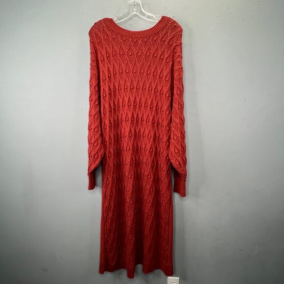 Free People Nicole Sweater Dress L Terracotta Burnt Orange Midi Cable Knit Boho - Picture 1 of 8